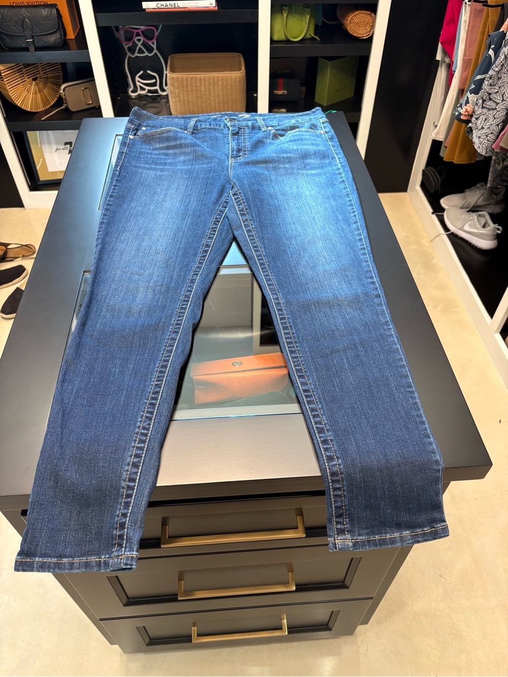 Seven7 Women's High Rise Skinny Jeans in Dark Blue Denim